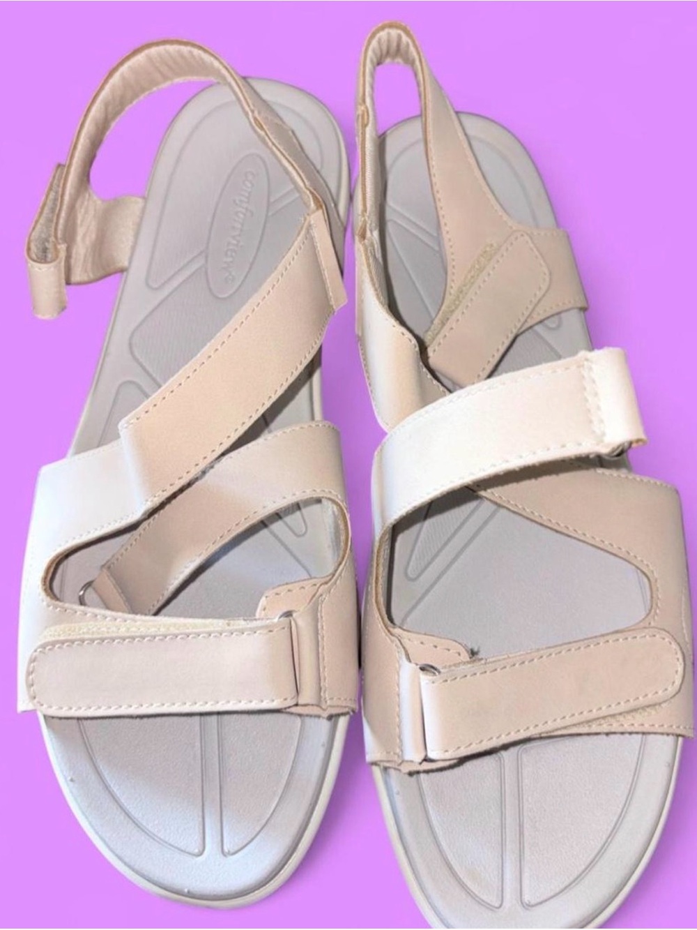 Comfortview Beige Women's Adjustable Strap Sandals